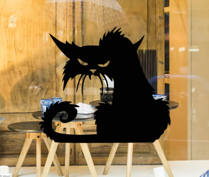 Хэллоуин черная кошка стеклянная Наклейка украшения на заказ стикер стену отчет