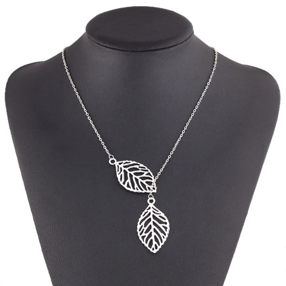 

New Fashion Jewelry Gold And Silver Color Two - Leaf Pendant Necklace Multi - Layer Statement For Women 2021 Necklace