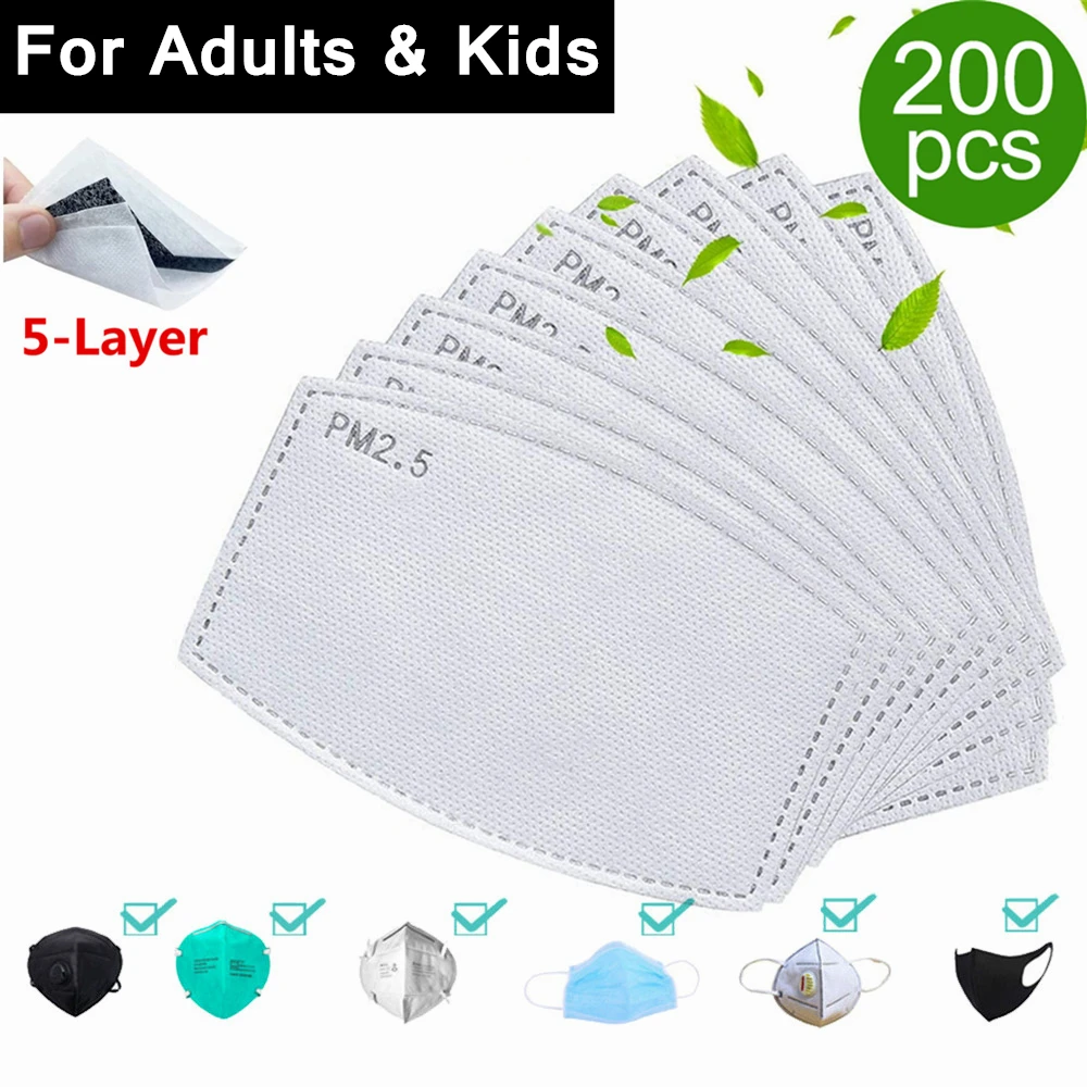 

2-200PCS 5 Layers Filter Mask PM2.5 Anti Dust Mouth Face Mask Activated Carbon PM25 Filter Paper Protective For Adult Kids Child