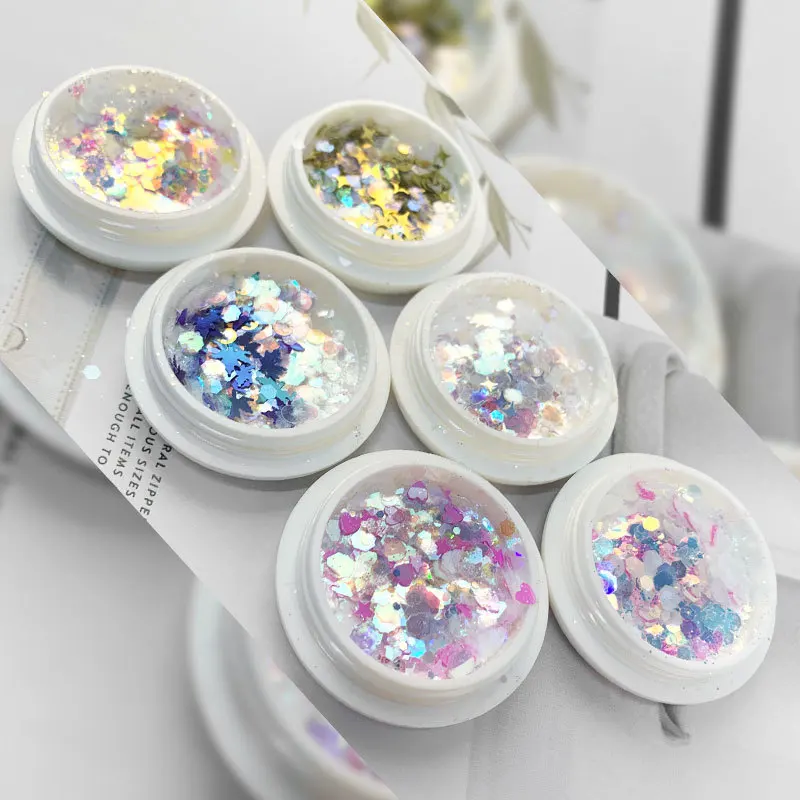 

Nail Art Starry Sky Laser Sequin Irregular Aurora Symphony Laser Sequin Color Change 6 Pcs/set