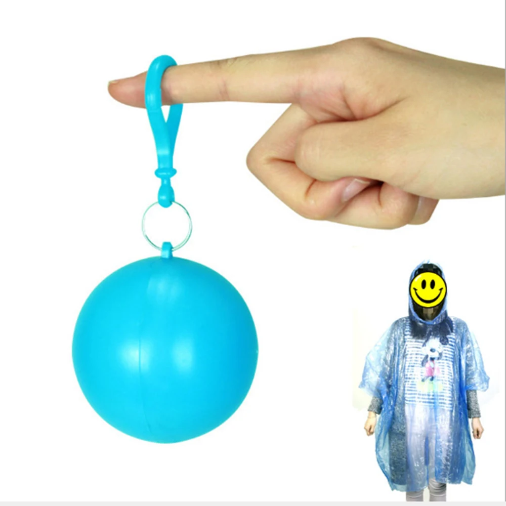1Pc Colorful Portable Raincoat Disposable Rain Jacket Poncho Unisex Rainwear Keyring Ball Key ring raincoat | Дом и сад