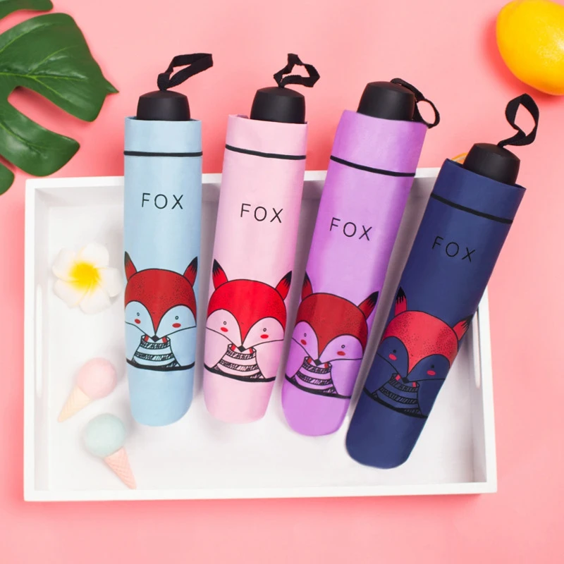 Горячий складной зонт Hot YO-Cartoon Cute Little Fox для школы и путешествий, портативный, антиультрафиолетовый, детский, солнечный.