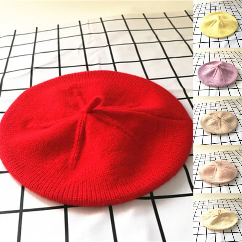 

New Autumn Baby Hat Berets For Girls Vintage Knitted Cap Kids Infant Girl Bonnets Beret Hats Boys Painter Hat Accessories