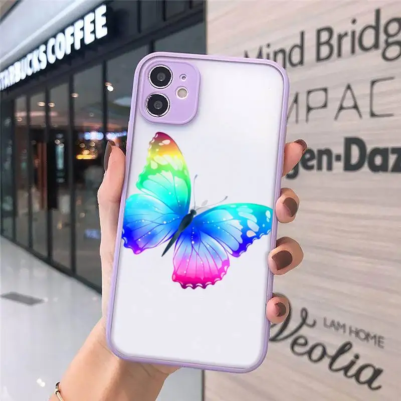 

Cute Butterfly Phone Cases Matte transparent For Purple iPhone 12 Mini 11 Pro XR XS Max 7 8 Plus X Back Cover
