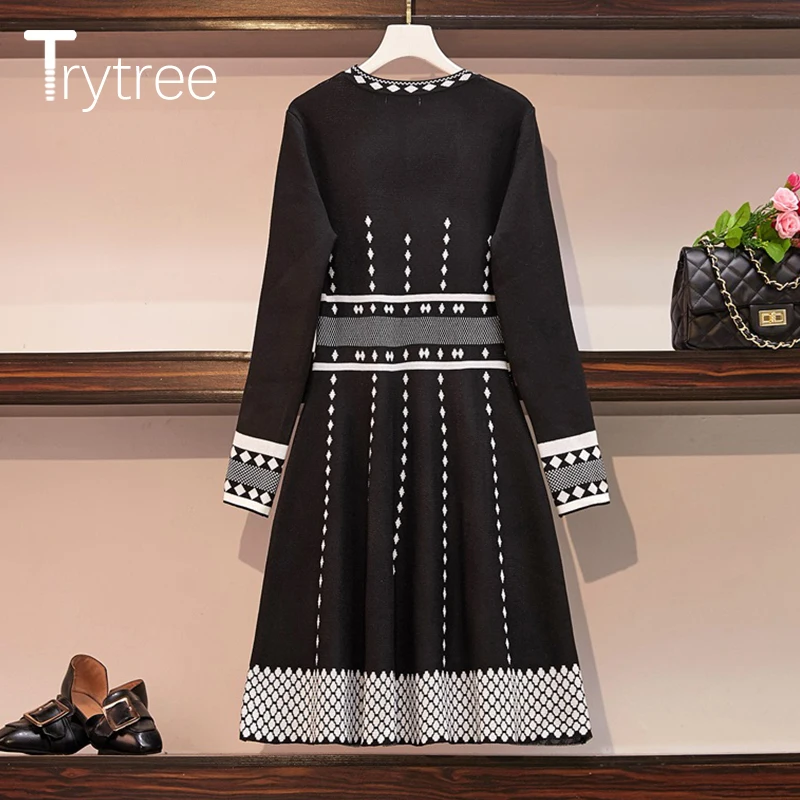 Trytree 2019 Осень Зима Женское Повседневное платье Элегантное с o образным вырезом