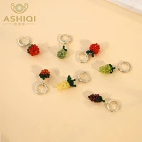 ashiqi real 925 sterling silver hoop earrings for women round fruit series apple strawberry grape fashion jewelry gift