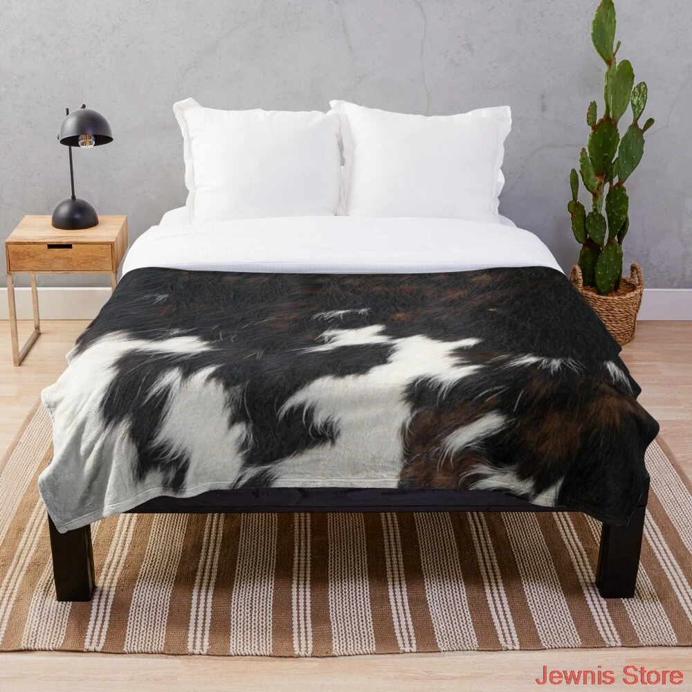 

Cowhide Fur Spots Blanket Warm Cozy Letter Throw Blanket Print on Demand Sherpa Blankets for Sofa Thin Quilt