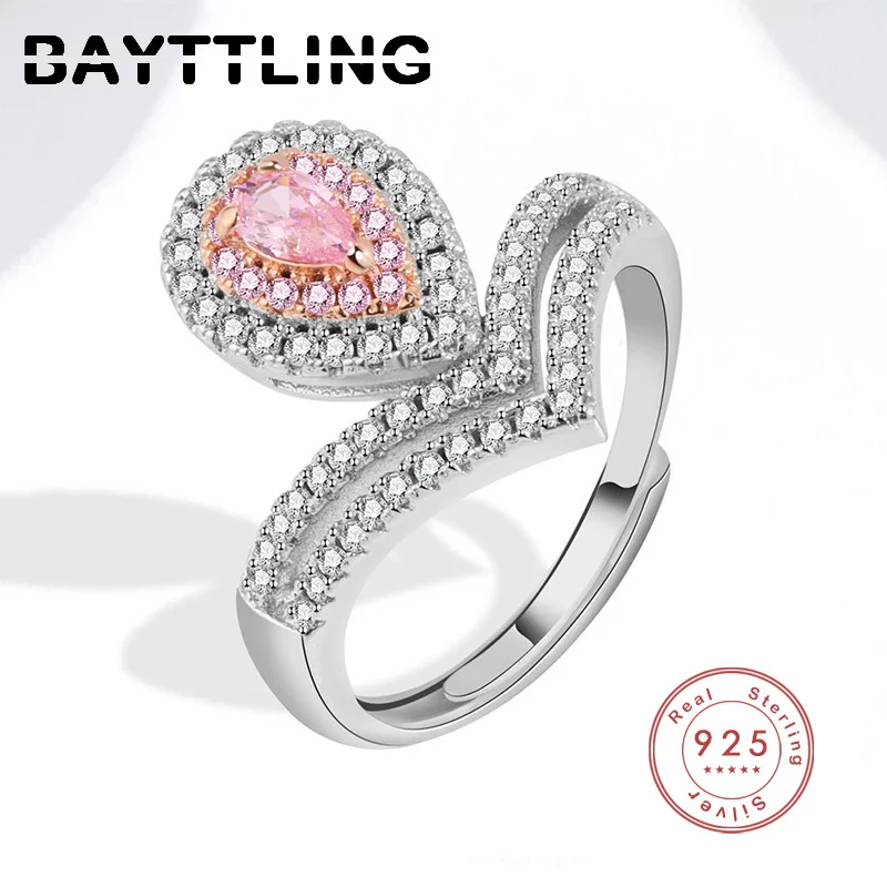 

BAYTTLING 925 пробы Серебряное Новое корейское Открытое кольцо в виде капли воды с цирконом для женщин ювелирные изделия для свадебной вечеринки