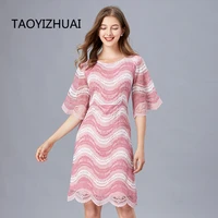 taoyizhuai lace dress european and american fashion hollow out side zipper elegant large skirt