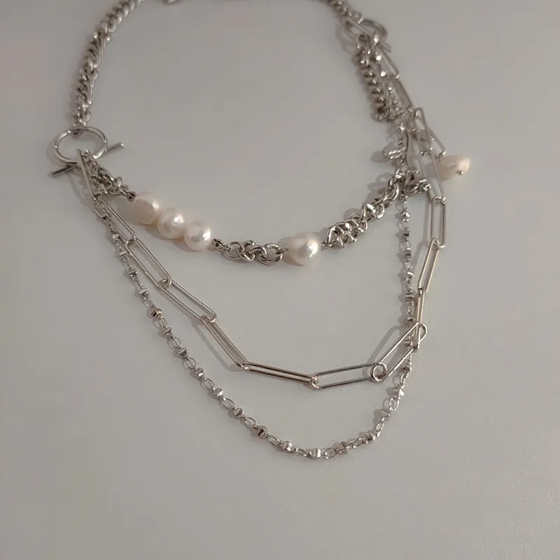 Женская многослойная металлическая цепочка AOMU ожерелье цвета серебро в стиле