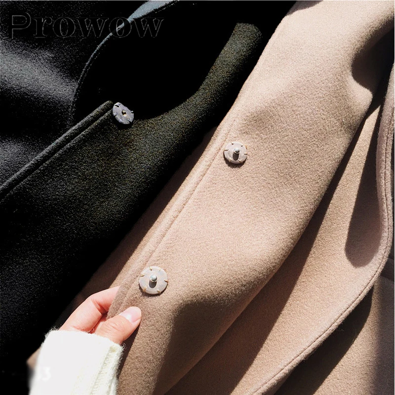 

Prowow Autumn Winter Women fashion Warm wool parkas jacket pockets belted Cardigan Casual trenchcoat Solid Long Sleeve Outerwear