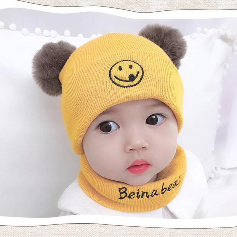 Зимние детские вязаные шапочки с вышивкой набор шарфов для девочек и мальчиков