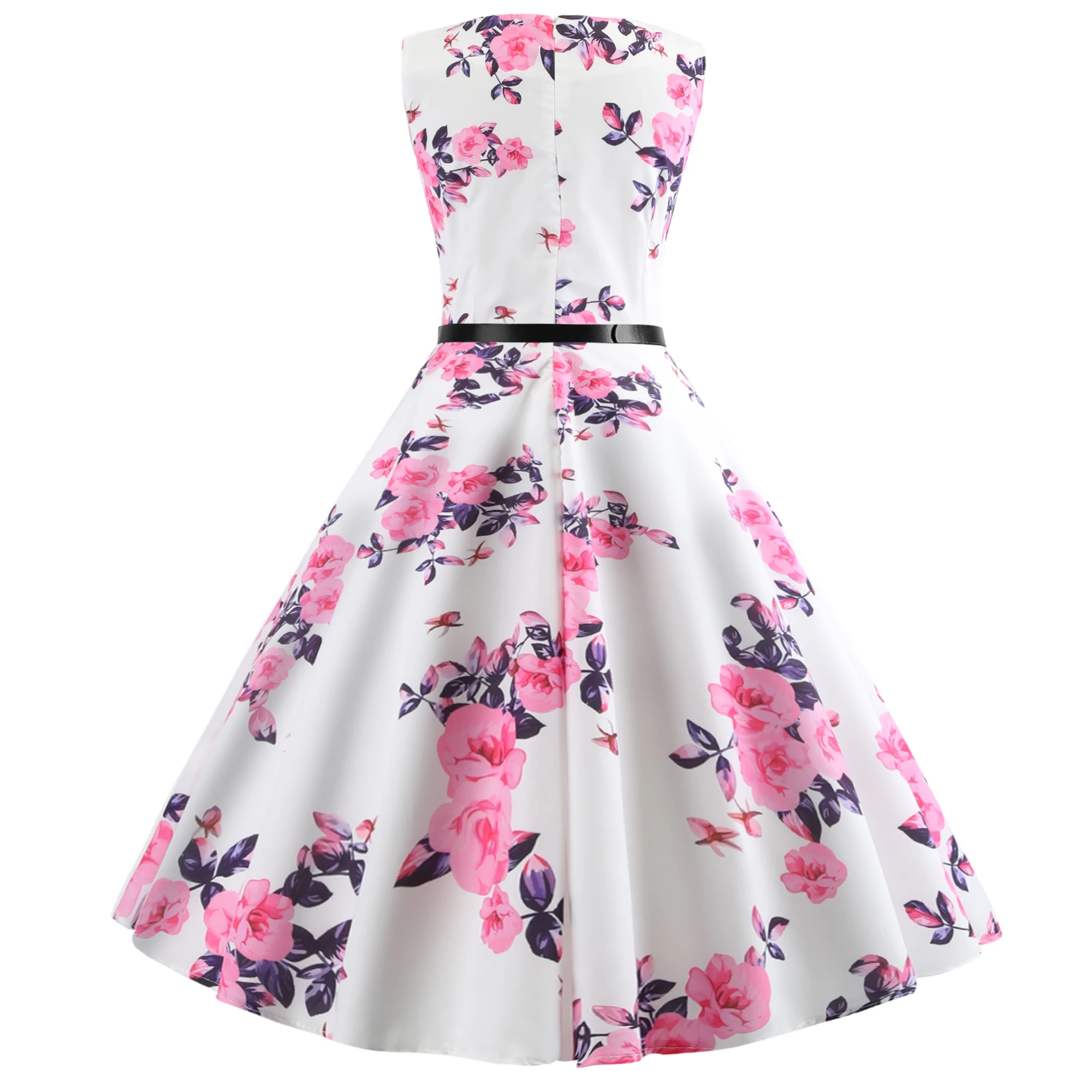 Женское винтажное платье миди с пышной юбкой синее цветочным принтом туника