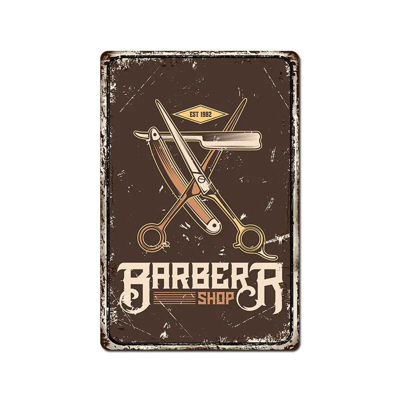 

Vintage Shabby Metal Poster Pin Up Art Wall Sticker Barbershop Barber Tool Indoor Decor Tin Sign Chic Iron Painting Plate Plaque