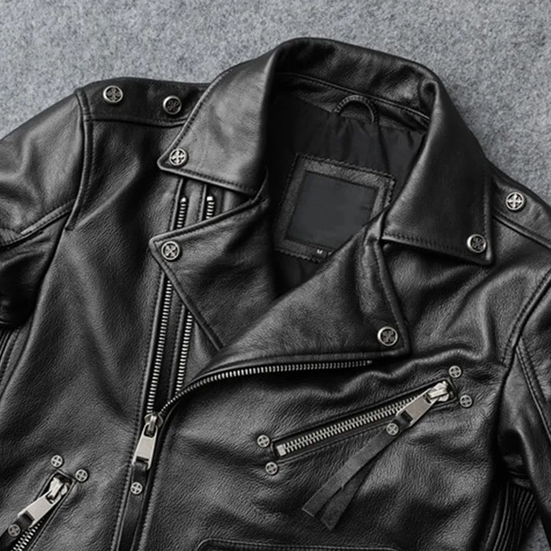 

2021 Black American Biker Style Genuine Leather Jacket Men Plus Size 4XL Real Natural Cowhide Autumn Slim Fit Motorcycle Coat