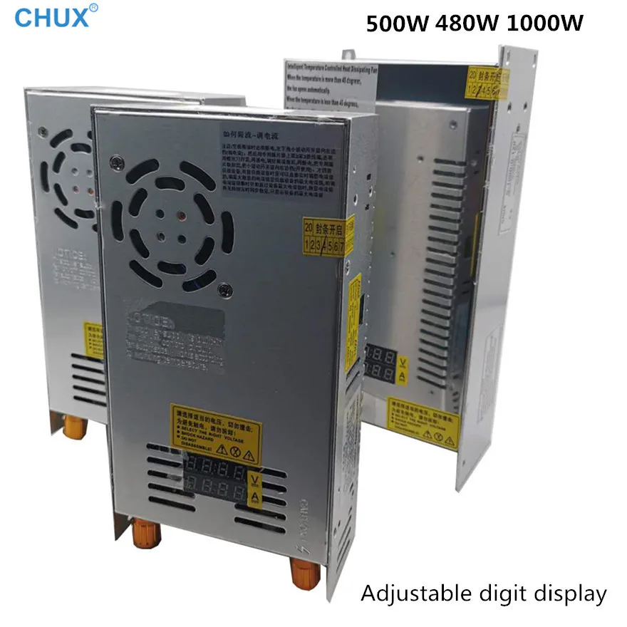 Fonte de Alimentação de Comutação Ajustável 12v 24v 30v 48v Ac-dc Conversor 80v 120v 220v Led Display Digital Potência 480w 500w 1000w 5v