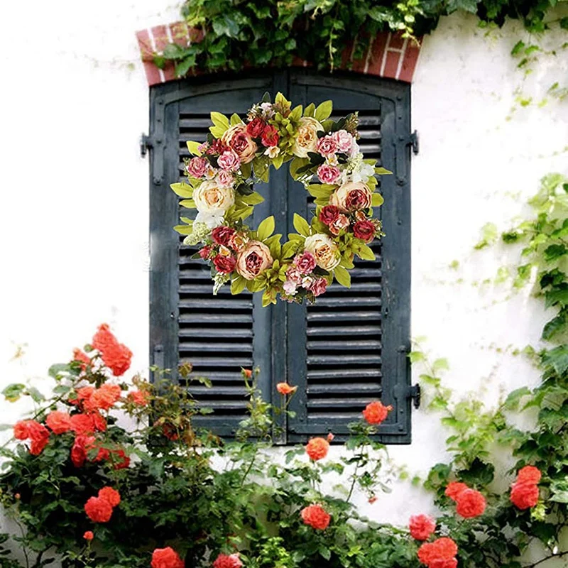 

Artificial Rose Flowers Wreath Door Spring Wreath for Front Door Wall Window Wedding Party Garden Home Decor
