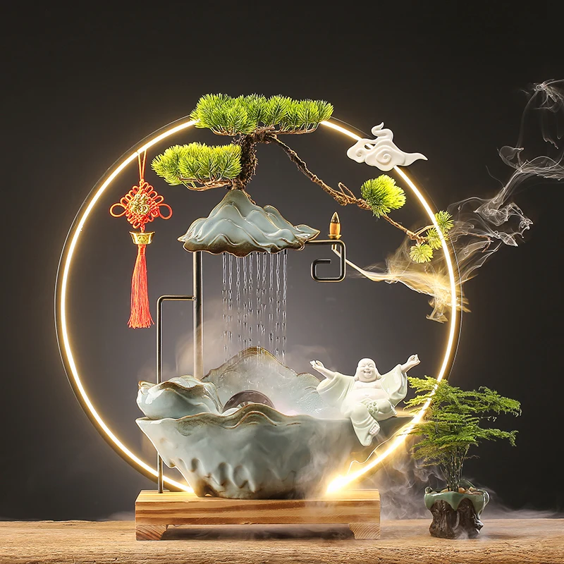 

Креативное украшение с потоком воды на удачу, Циркулирующая лампа, кольцевой Ландшафтный пейзаж, гостиная, Офисная настольная декоративная...