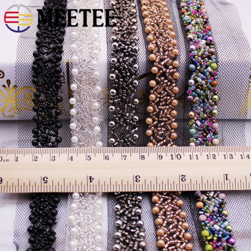 2 ярда жемчужные бусины блестки кружевная лента ткань платье воротник рукав