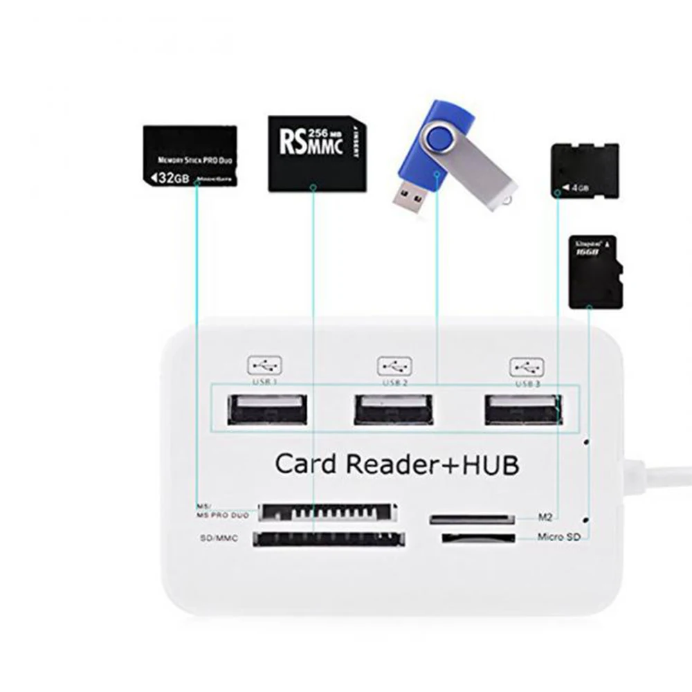 

All In One USB 2.0 Hub 3 Ports With USB Card Reader Hub 2.0 480Mbps Combo For MS/M2/SD/MMC/TF For PC Laptop NK-Shopping