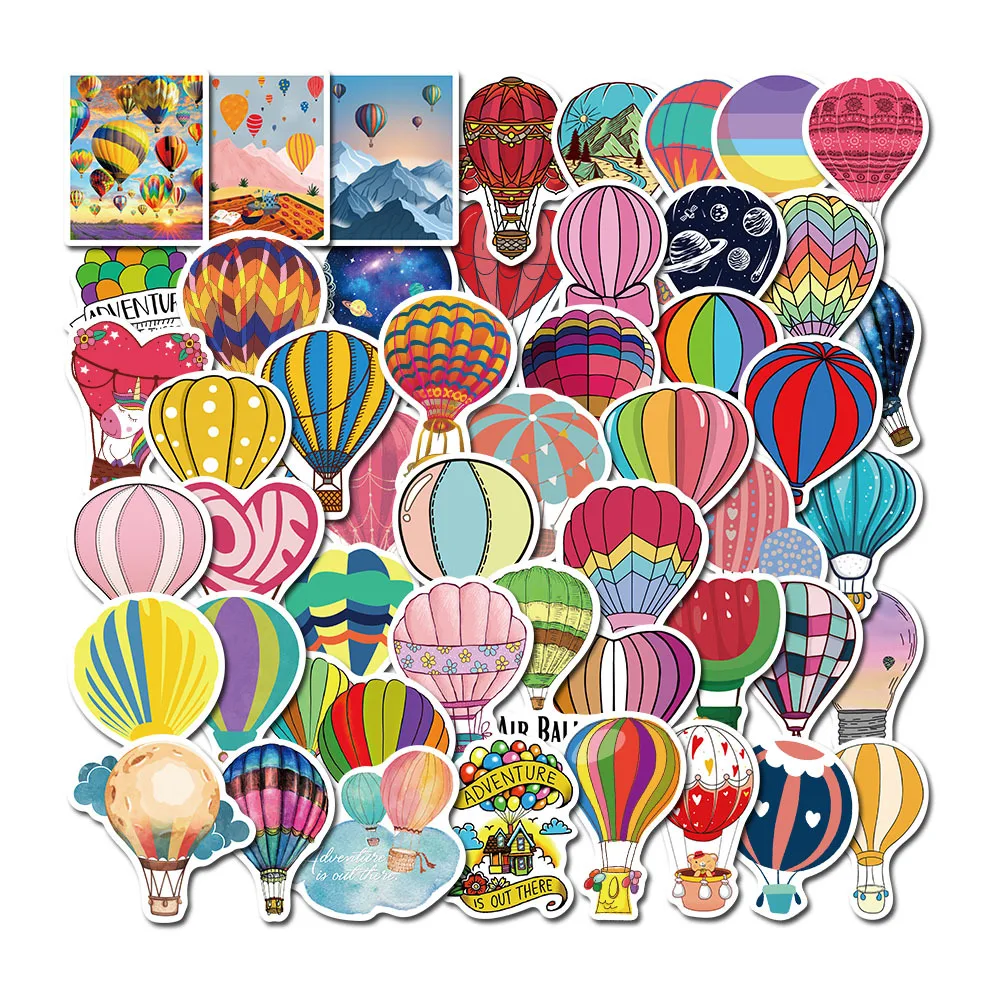 

50PCS Cartoon Hot Air Balloon PVC Graffiti Sticker Phone Aesthetic Decoracion Scrapbooking Accessories Child Sticker Flakes