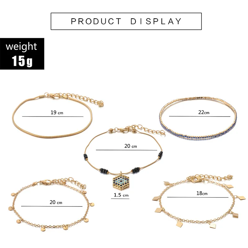 Vintage Fashion Multilayer Chain Ankle Anklets For Women Trendy Blue Crystal Metal Sequin Charm Anklet Foot Jewelry | Украшения и