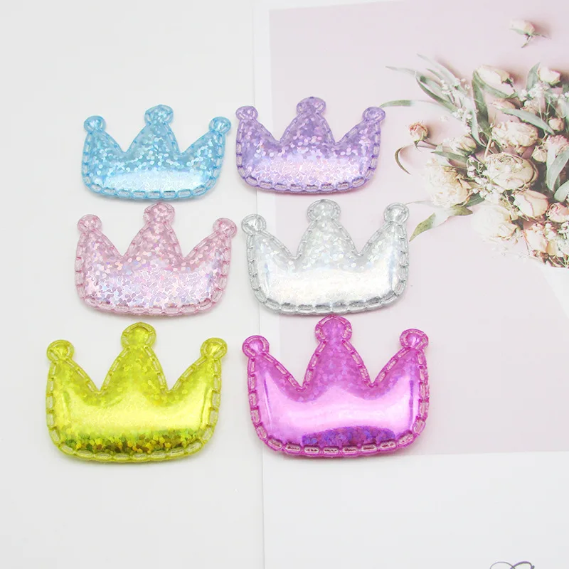 

60pcs/lot 4*3.5cm Glittery Laser PU crown Padded Patches for Baby Girls Hair Accessories Appliques for Crafts BB Clips Ornament