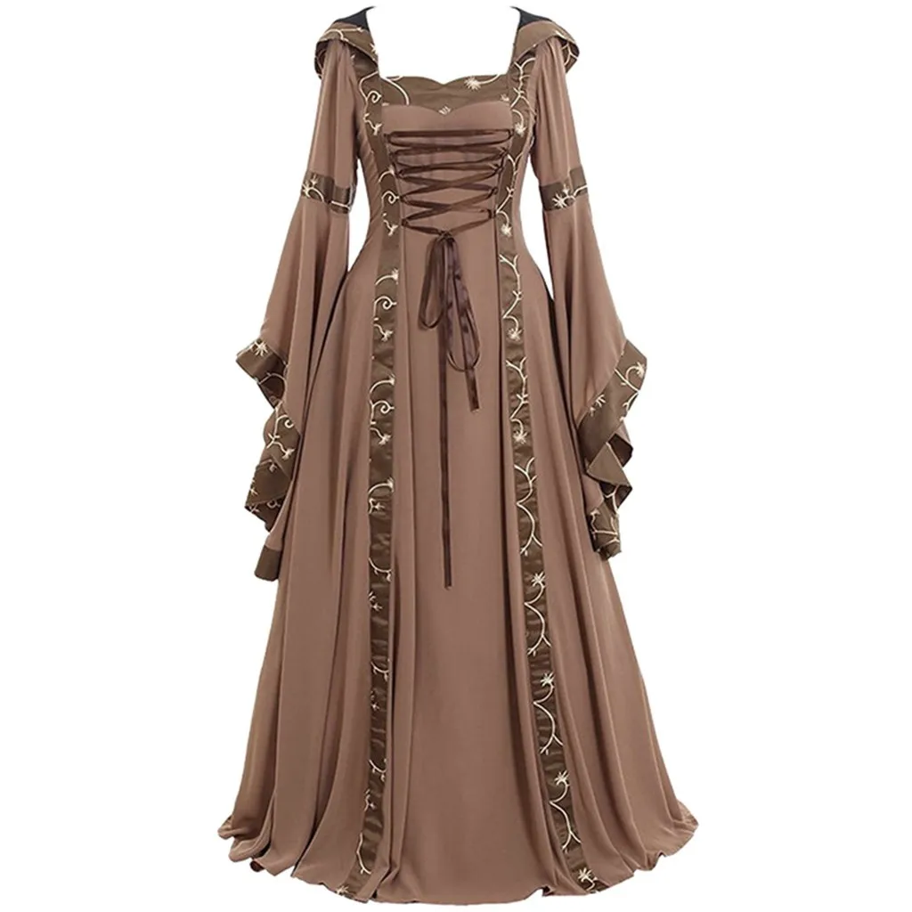 

Women's Vintage Gothic Dress Medieval Floor Length Renaissance Cosplay Retro Party Long Gown Dress Victorian Vestido Robe #40