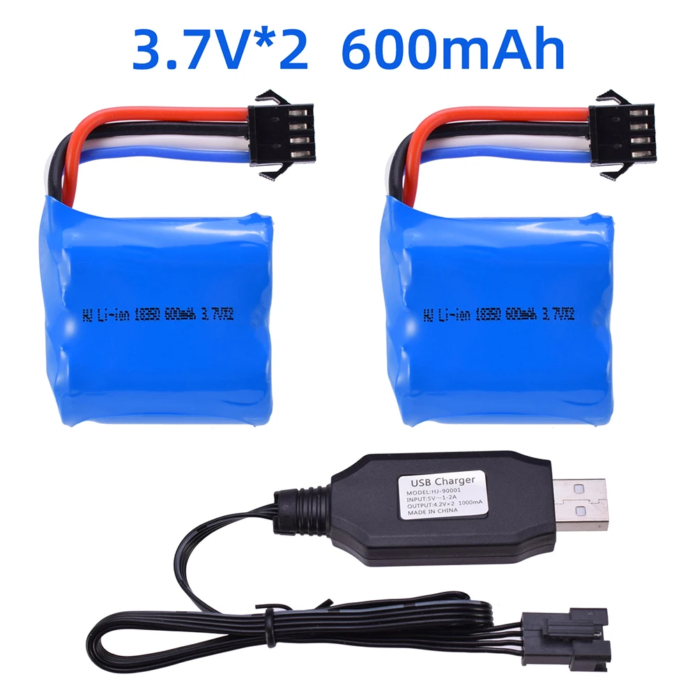 

2pcs 7.4V 600mAh Battery + USB Charger For UDI001 HuanQi 960 RC Boat BATTERY w/SM-4P Plug Toys Accessories