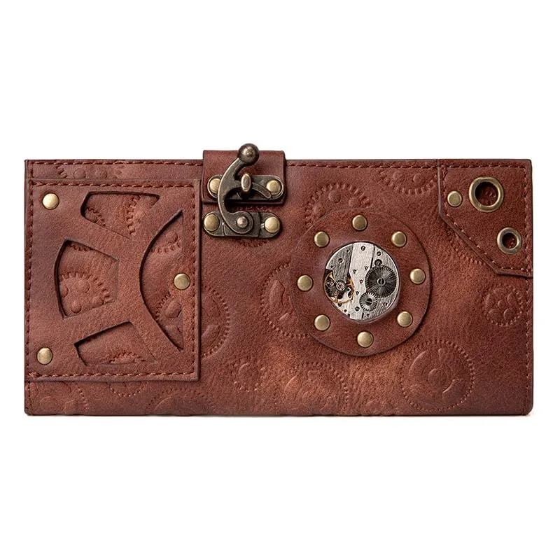 

Steampunk Women Wallet Leather Purses Vintage Retro Long Handmade Wallet Cycling Locomotive Men Coins Change Wallets PK125