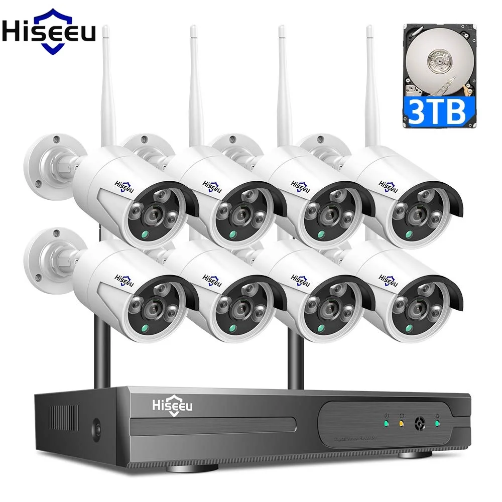 2MP 1080P CCTV система 8ch HD Беспроводной NVR комплект 3 ТБ HDD Открытый ИК Ночное Видение IP Wifi камера система безопасности видеонаблюдения Hiseeu