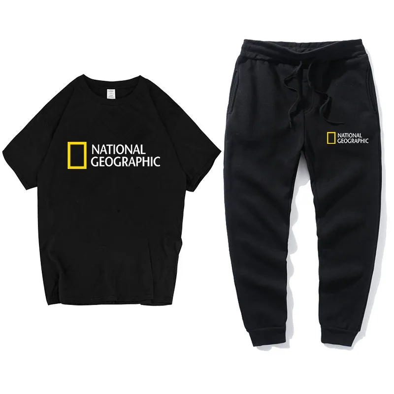 

Hot-selling summer leisure brand National Geographic magazine jogging sportswear short-sleeved T-shirt trousers 2-piece set
