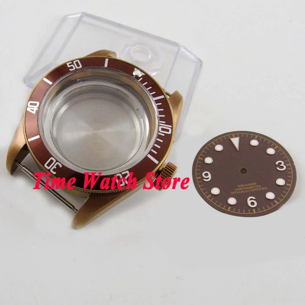 

41 мм сапфировое стекло кофе часы с pvd-покрытием чехол fit ETA 2836 MIYOTA движение с кофе циферблат C106