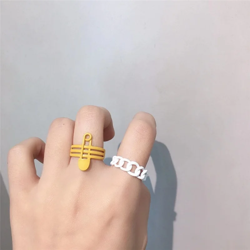 

Exaggerated Ring Geometry Irregular Dripping Oil Open C Shape Pearl Inlaid Fashion Trendy Color Ring Women Fashion