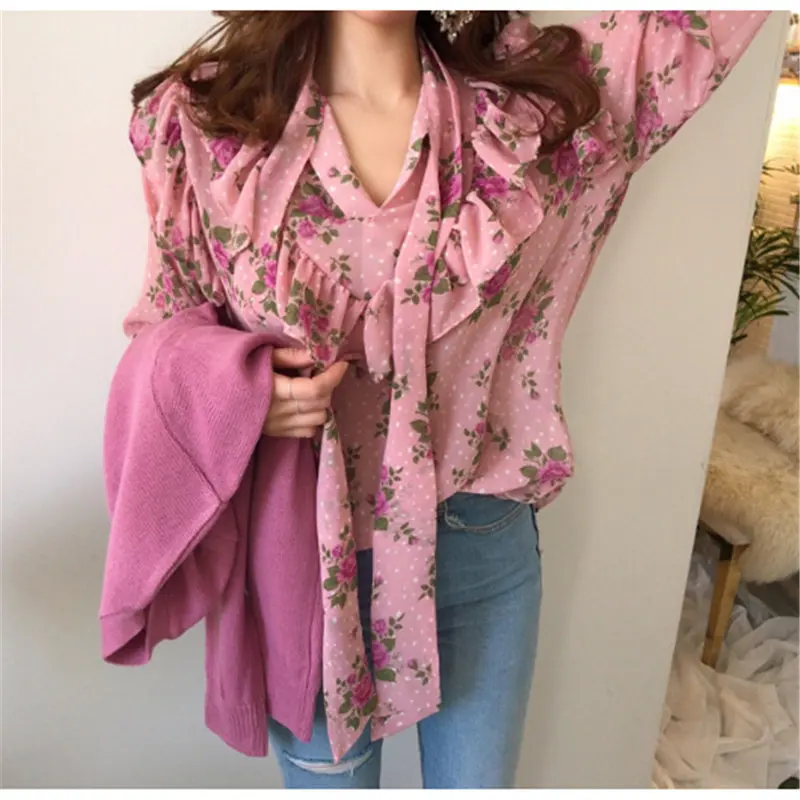 Женская шифоновая рубашка Alien Kitty элегантная свободная универсальная с цветочным