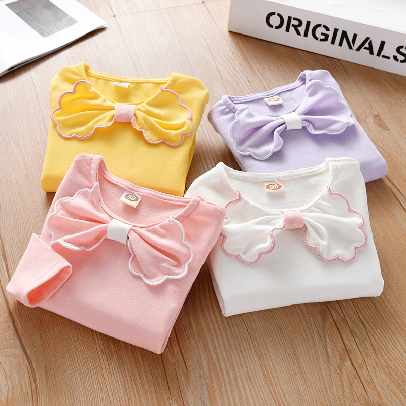 

Baby girl autumn cute bow cotton t-shirt kids casual lolng sleeve bottoming top tees