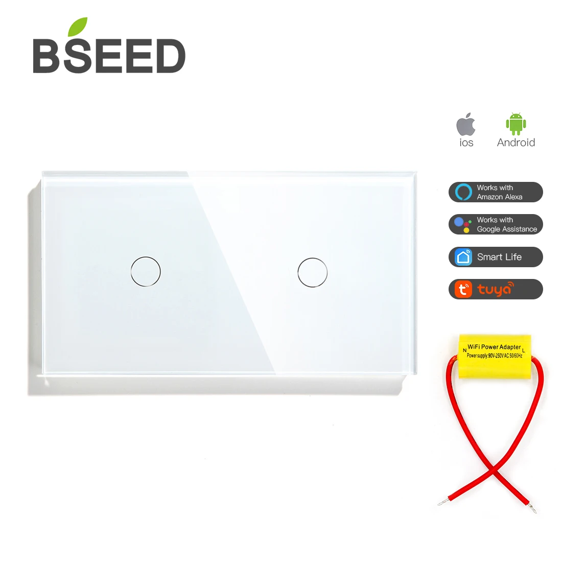 BSEED EU Standard Single Live Line Wifi Switch White Black Gloden Crystal Glass Panel For Smart Home Work With Tuya Russia | Обустройство