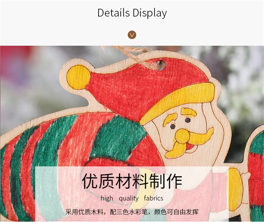 5pcs Wooden Kids DIY Color Painting Christmas Ornaments Cute Santa Claus Graffiti Art Crafts Toys Pendants Xmas Tree Decoration