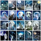 Раскраска по номерам AZQSD для взрослых, картина с изображением волка, Луны, ночи, Зимние Животные, ручная работа, Современный домашний декор