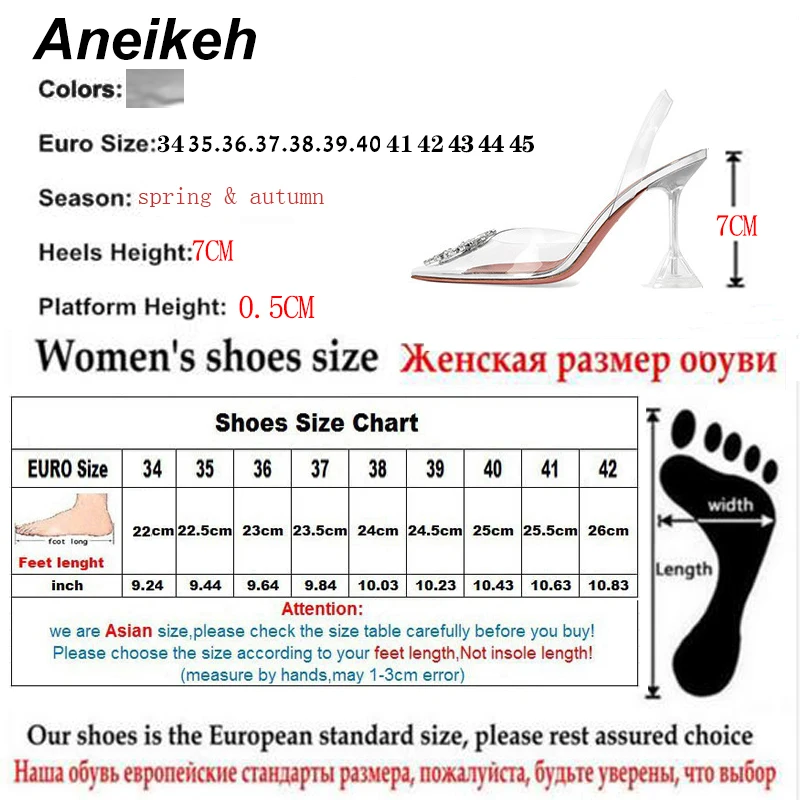 Сандалии Aneikeh женские из ПВХ Модные прозрачные туфли высокий каблук стразы с