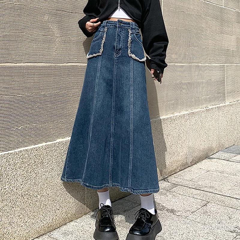 Юбка-годе женская с завышенной талией стильная винтажная джинсовая юбка-годе