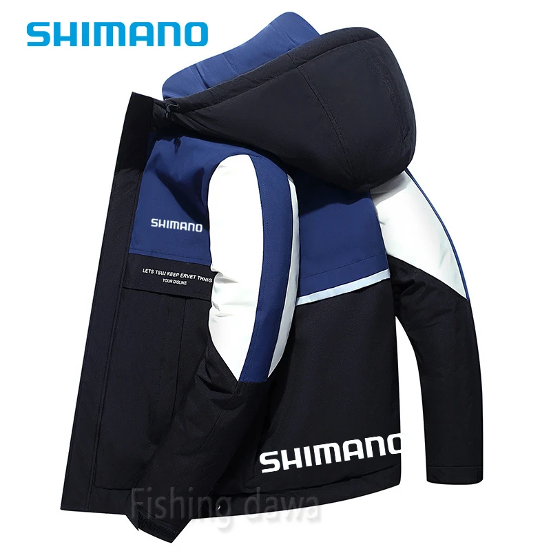 

New Winter Cotton Down Fishing Coat Patchwork Thicken Shimano Fishing Clothes Men Windproof Daiwa Outdoor Wear Hoodie Keep Warm