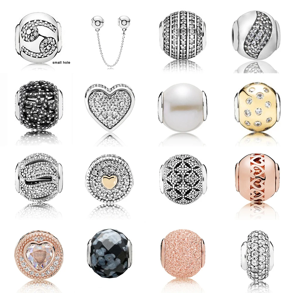 

NEW Authentic 100% 925 Sterling Silver Pearl Heart-shaped Full of Diamond Rose & Gold Charm Beads Fit Bracelet Necklace Gift