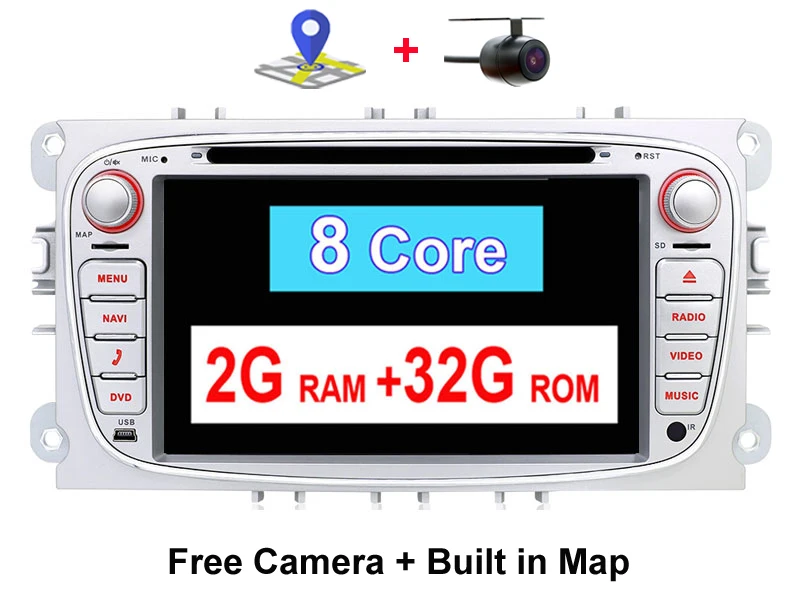 8 Core Silver 2G 32G Автомагнитола 2 din Android 9,0 автомобильный dvd кассетный плеер для ford для focus 2 магнитофон gps навигация Wi-Fi руль 4G ram - Цвет: 8 Core Silver 2G 32G