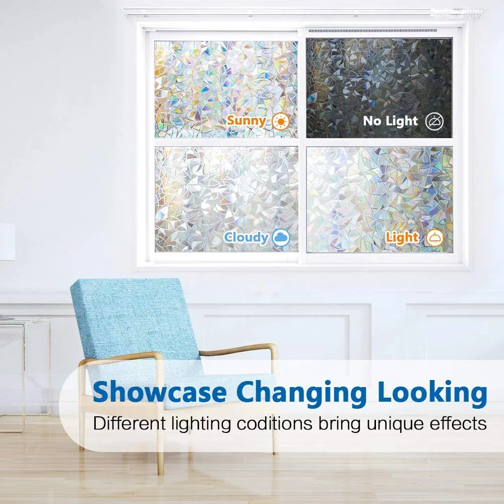 

3D Window FilmTransparent Decorative Glass Tint Rainbow Effect Kitchen Bedroom Living Room Heat Control Anti UV Window Stickers