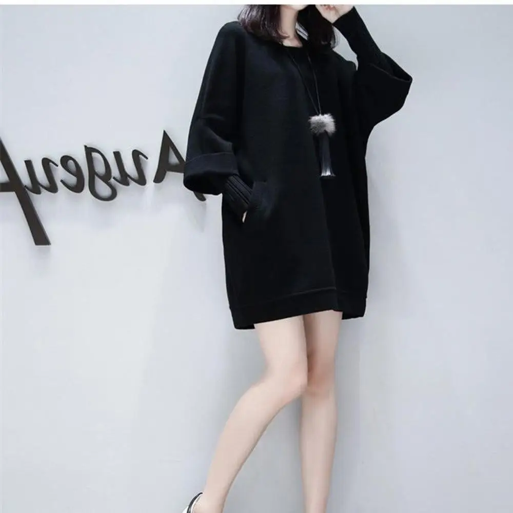 Женское осеннее модное платье из двух частей с имитацией однотонное черного