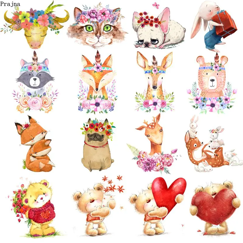 

Prajna Jungle Animal Iron On Transfers Cartoon Rabbit Fox Bear Heat Transfer Vynil Ironing Stickers Cute Patch For Kids T-shirt