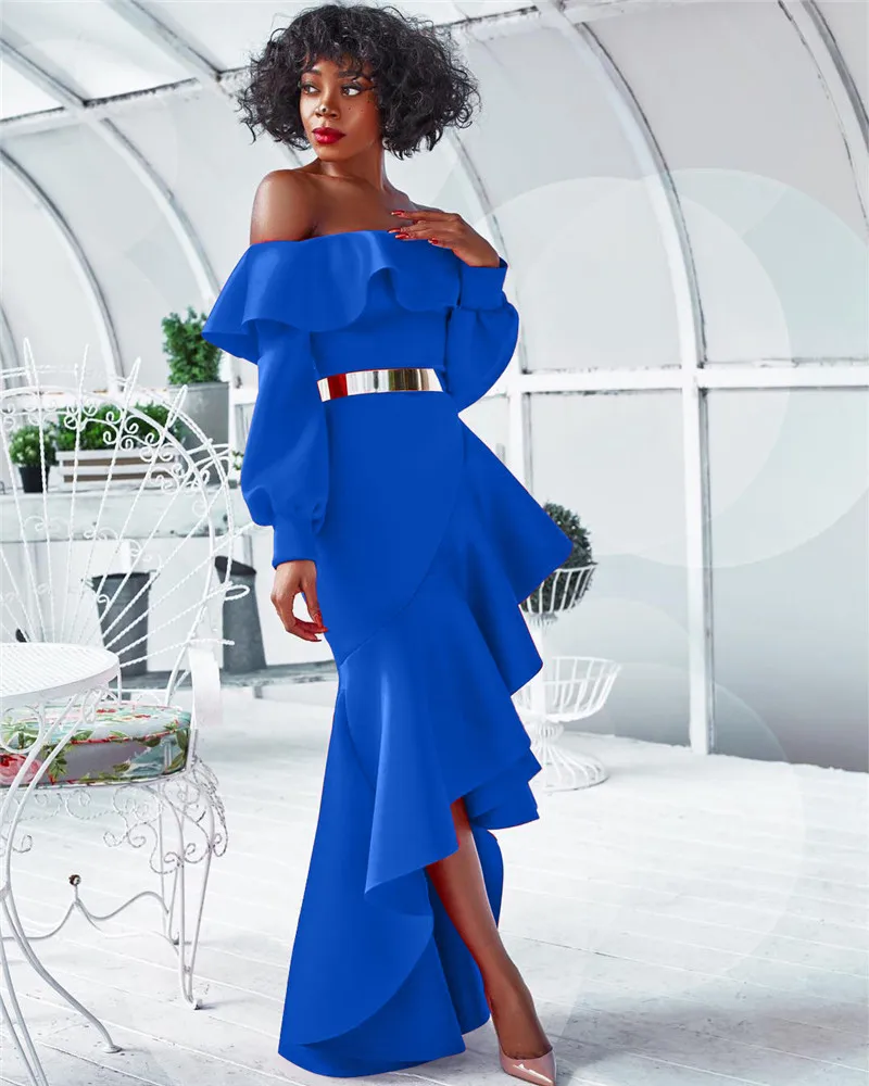 Женское платье-макси с открытыми плечами Осень-зима длинным рукавом вырезом