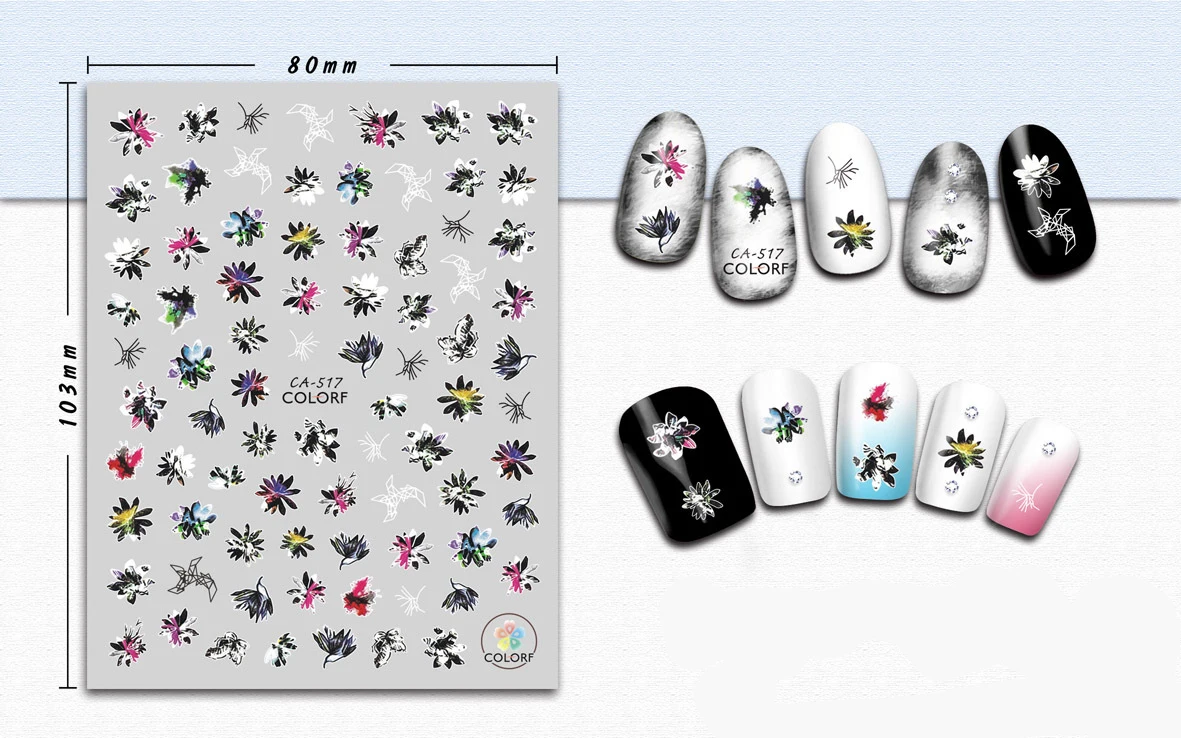 

3D Stickers for Nails White Stroke Flower Grass Nails Art Decoration Manicure Sticker Decals Slider Nail Foil Tips Accessories