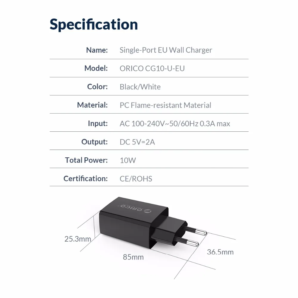 ORICO мини USB зарядное устройство 5 Вт/10 Вт дорожное настенное зарядное устройство адаптер смарт-зарядное устройство для мобильного телефона для iPhone samsung Xiaomi iPad планшет